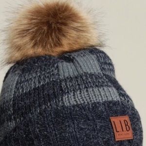 Navy Blue  Plaid Pom Pom Hat by LIB OF NEW YORK